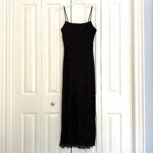 Vtg Rhapsody Black Maxi Slip Dress Spaghetti Strap Y2K Babydoll Fully Lined Sz M